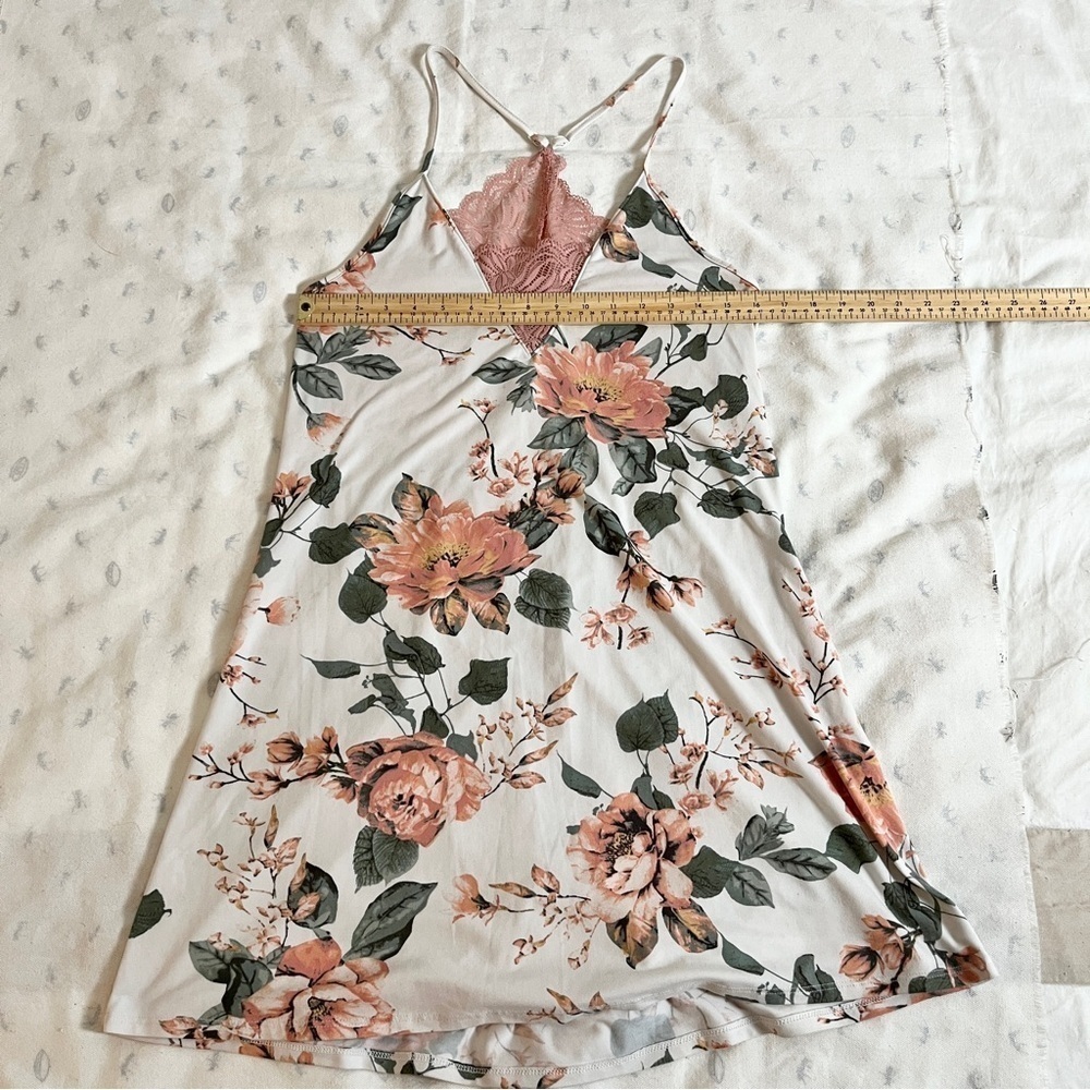 La Vie En Rose Floral Boudoir Camisole Night Slip w/ Pink Coquette Lace Details - Picture 11 of 15